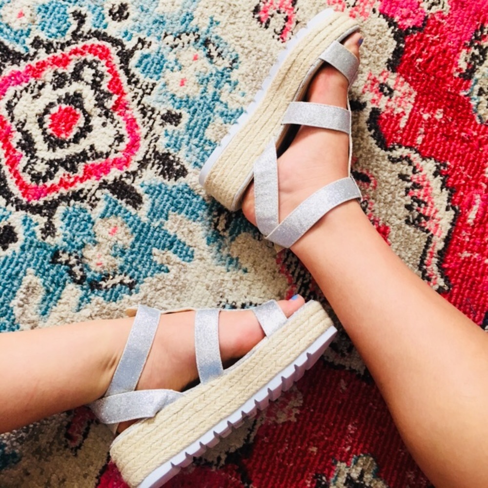 Silver Glitter Platform Wedges
